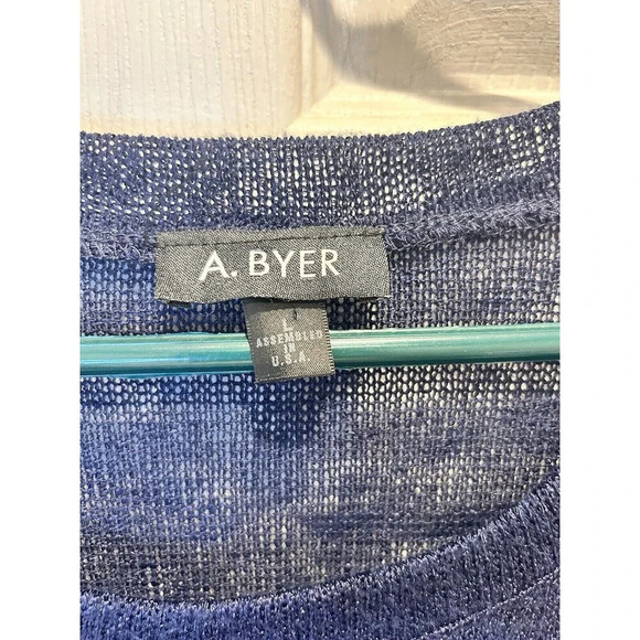 Vintage A. Byer Blue Boho Flowy Top Crochet Panel Knit Sweater Made In USA Large - Picture 2 of 6